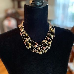 Layered Multi color Bead Gold Fashion Necklace